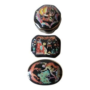 1988 Russian Lacquer Music Boxes Fine Porcelain Set Of 3 (B) Franklin Mint